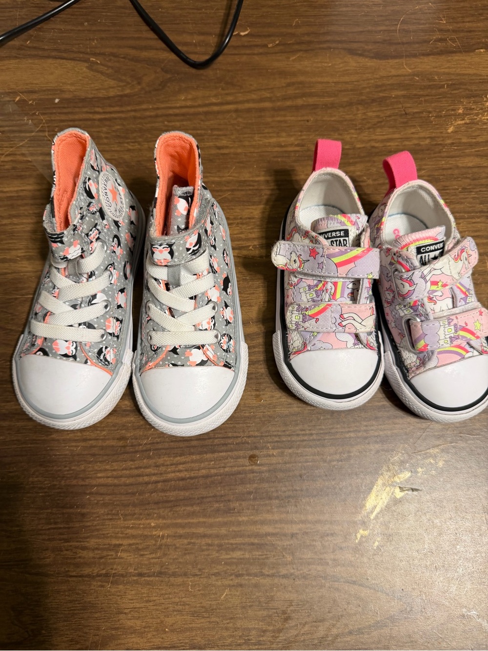 Lot of 2 Converse Allstar Chuck Taylor Toddler Girl Owl 7 High top Unicorn 5 low - Picture 6 of 6